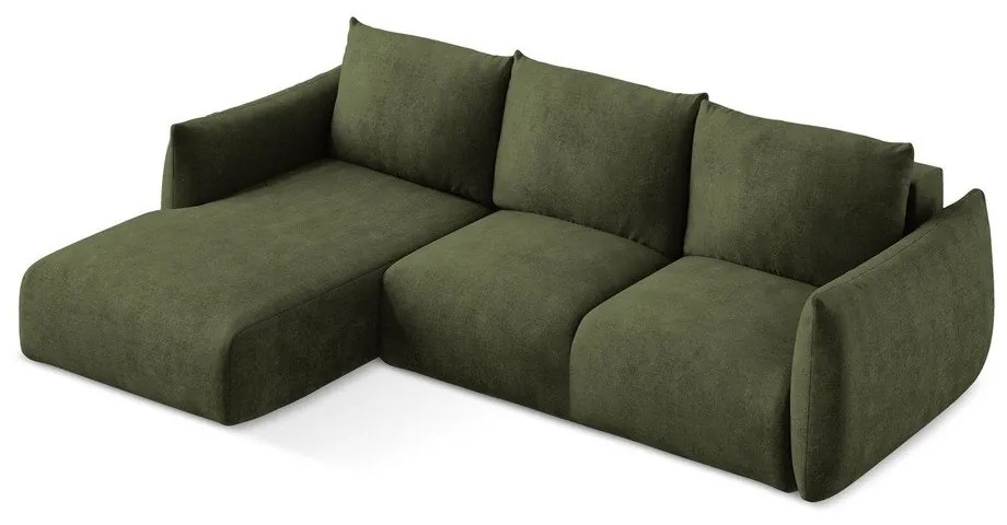 Zielony rozkładany narożnik z tkaniny szenilowej (lewostronny/z szezlongiem) Leila – Makamii