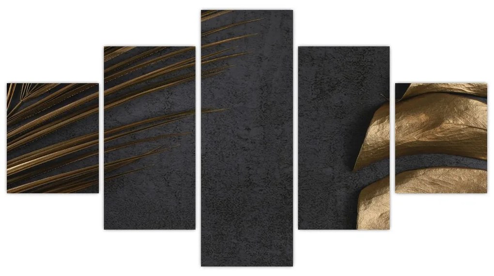 Obraz ze złotymi liśćmi (125x70 cm)