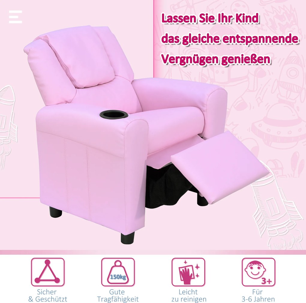 HOMCOM Fotel dziecięcy mini fotel sofa dla dzieci wiek 3-6 lat funkcja leżaka kolor różowy