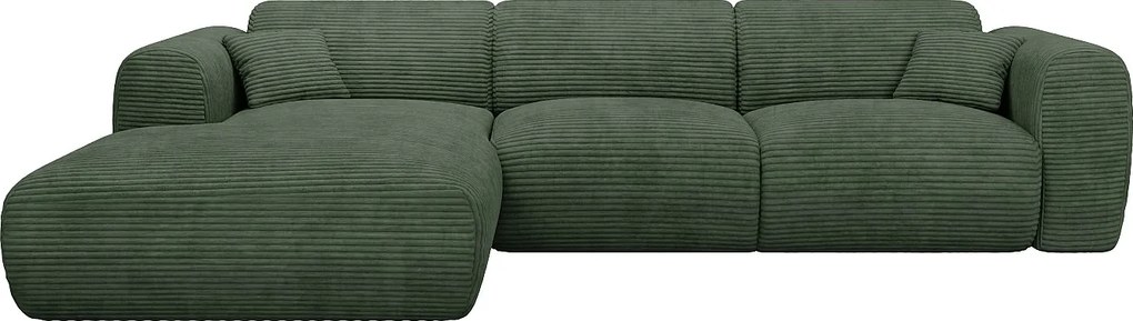 Kanapa narożna duża lewostronna rozkładana typu express z zielonego sztruksu - Materac 13 cm memory foam POGNI