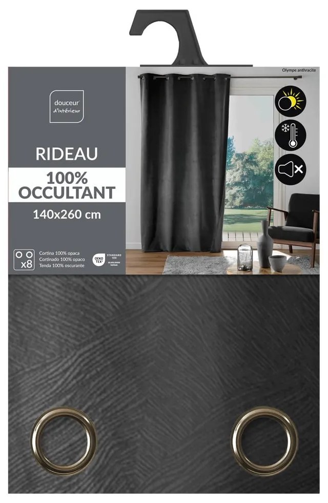 Antracytowa aksamitna zasłona 140x260 cm Olympe – douceur d'intérieur