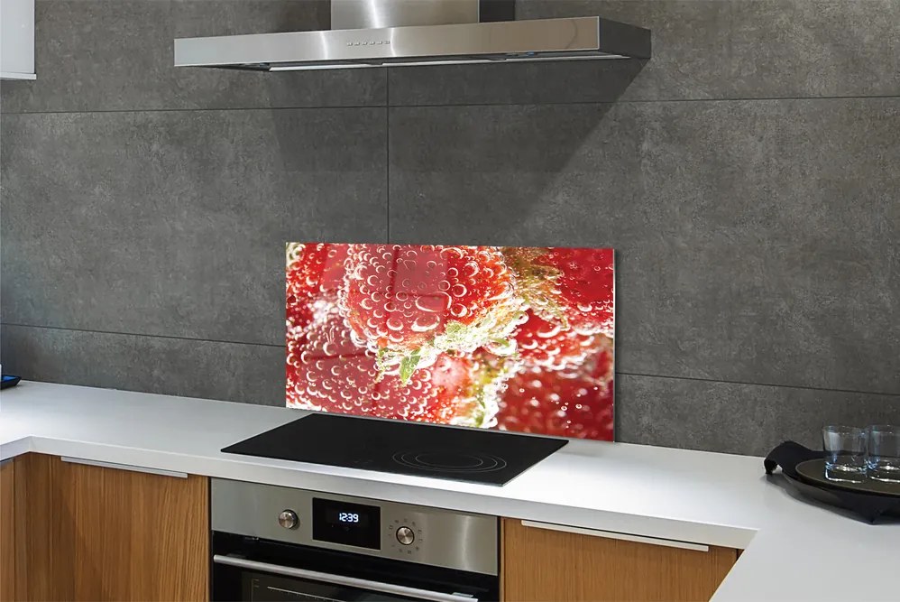 Szkło do Kuchni na Ścianę Truskawki w Kroplach Wody