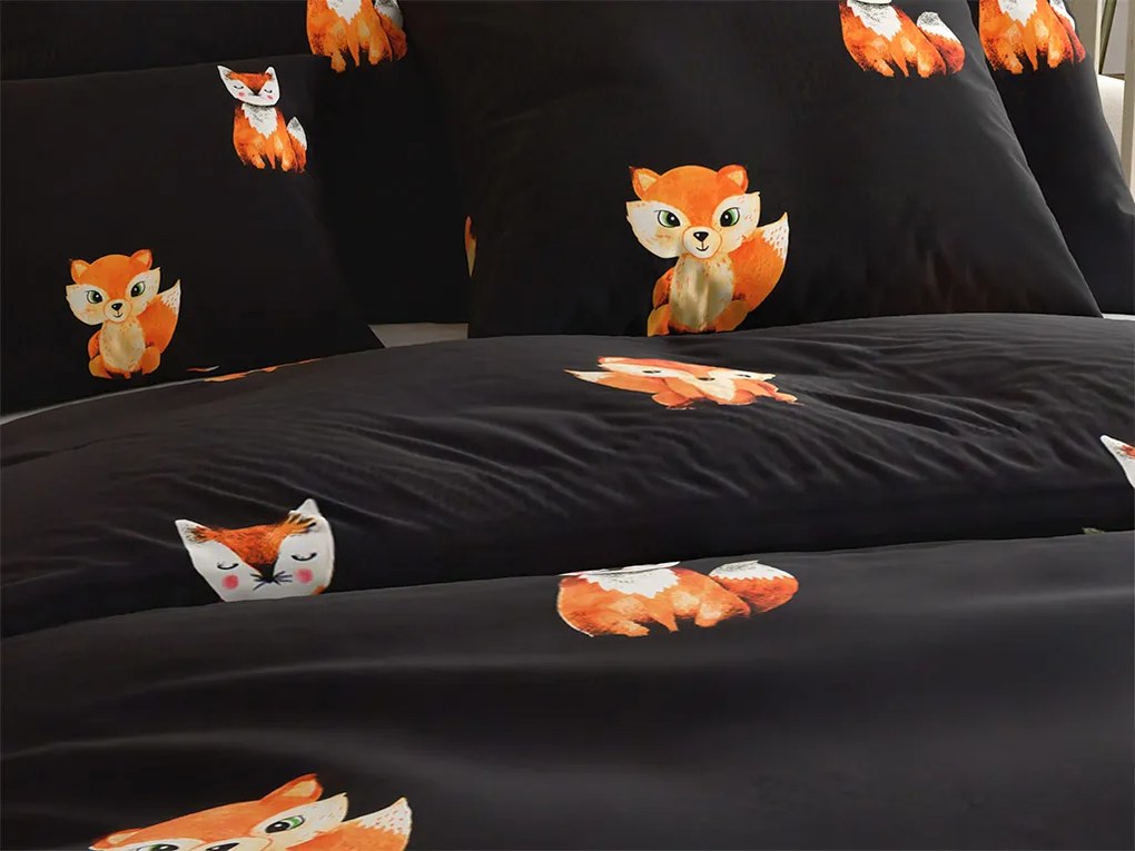 PrzytulneMieszkanie.pl PrzytulneMieszkanie.pl Pościel z mikrofibry FOXES czarna Rozmiar pościeli: 2 szt 70 x 80 cm | 160 x 200 cm