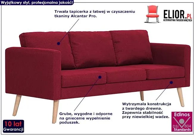Trzyosobowa kanapa w kolorze czerwonego wina - Imex 3X