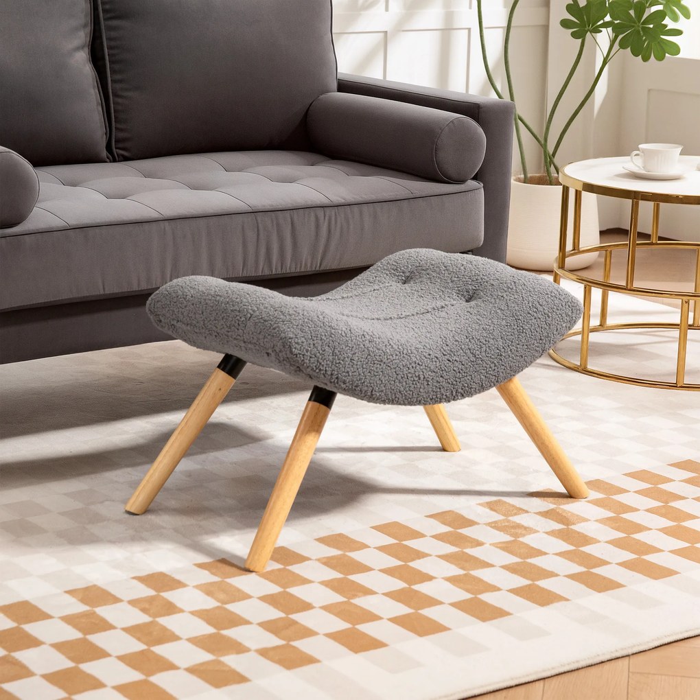 HOMCOM Nowoczesny podnóżek z materiałem Fleece i drewnianymi nogami, tapicerowany, do salonu, sypialni, korytarza, Ciemnoszary