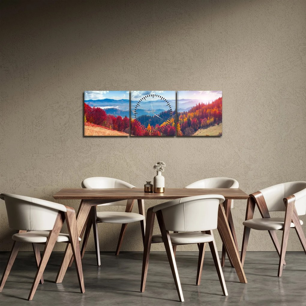 Obraz kolorowego jesiennego krajobrazu (z zegarem) (90x30 cm)