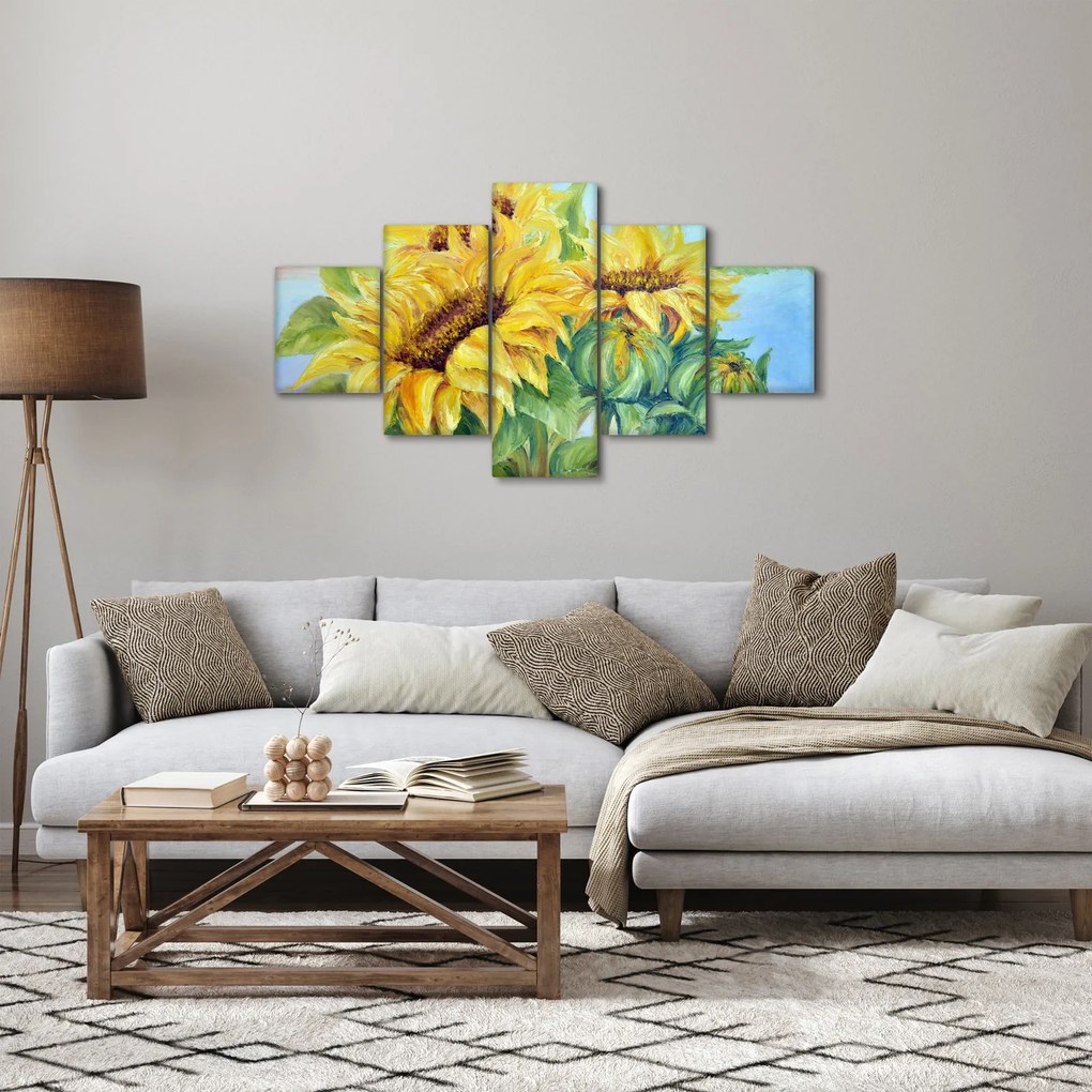 Obraz kwitnących słoneczników (125x70 cm)