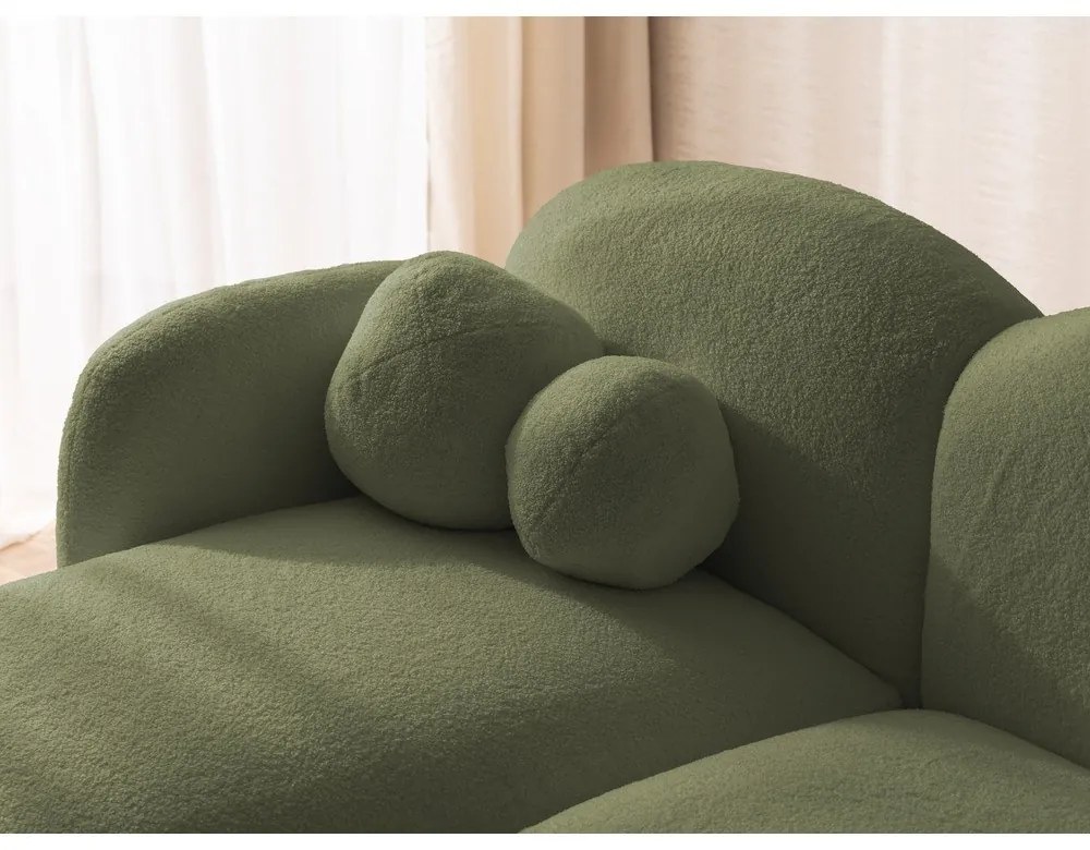 Zielony narożnik z materiału bouclé (lewostronny/z szezlongiem) Orbit – Ropez