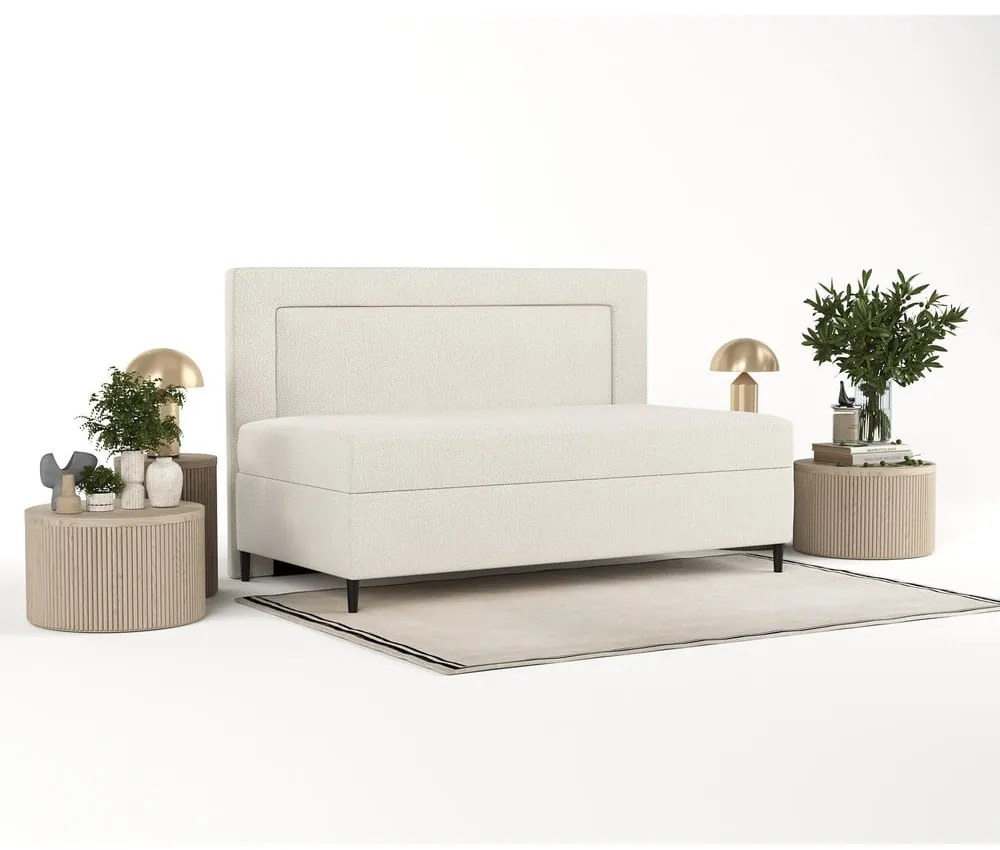 Beżowe tapicerowane łóżko jednoosobowe 80x200 cm Alba – Maison de Rêve