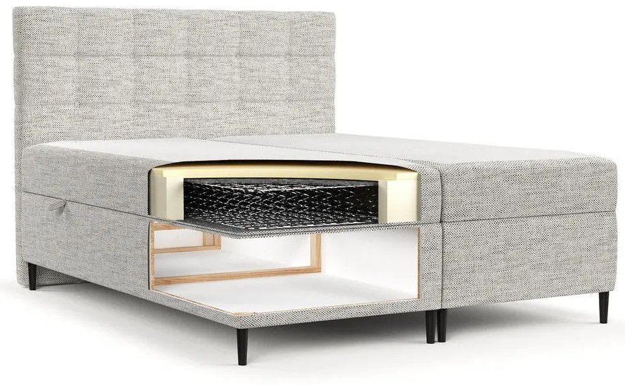 Jasnoszare łóżko boxspring ze schowkiem 200x200 cm Urbaneo – Maison de Rêve