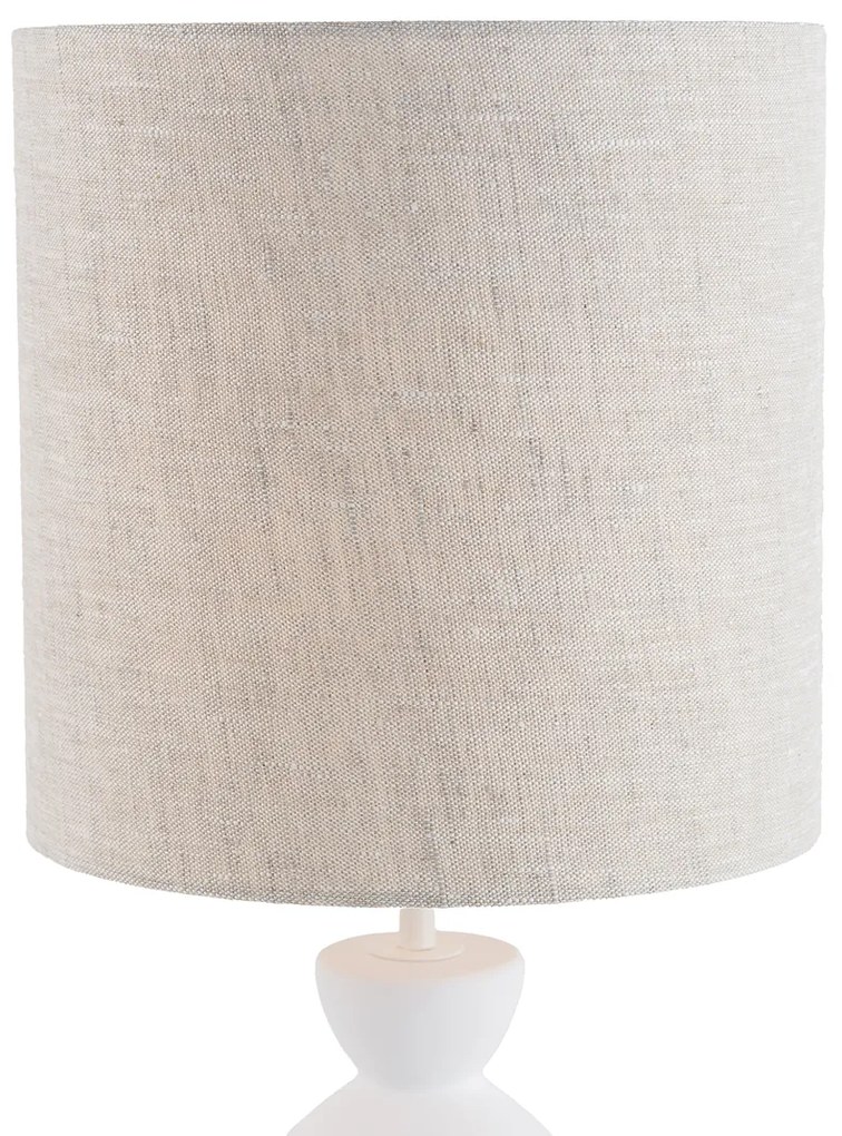 Designerska lampa stołowa biała z abażurem z tkaniny w kolorze jasnoszarym 25 cm - AlisiaDesignerski Oswietlenie wewnetrzne