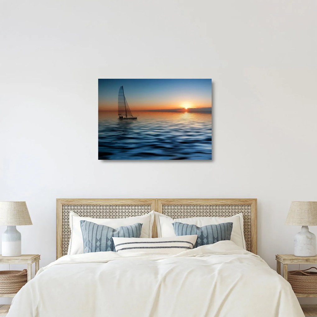 Obraz na szkle - Żaglówki na morzu (70x50 cm)