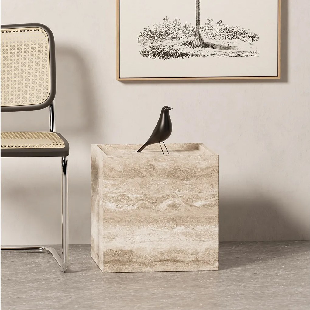 Stolik pomocniczy z trawertynu – beżowy – Crow