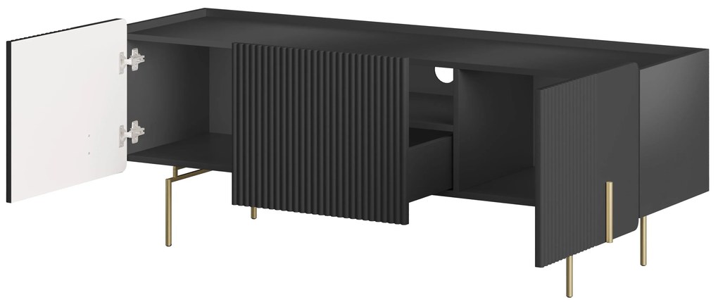 Szafka RTV Malmi 150 cm - czarny mat / złote nóżki