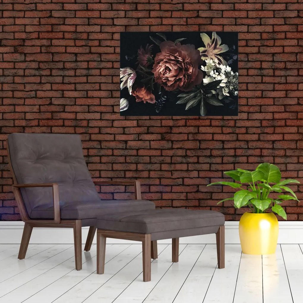 Obraz na szkle - Ciemne kwiaty (70x50 cm)