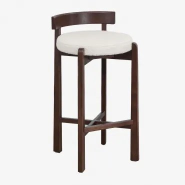 Zestaw 2 Wysokich Stołków Z Drewna Dębowego I Tapicerki Manila Ciemne Drewno & ↑75 Cm & Bukla Biała - Sklum