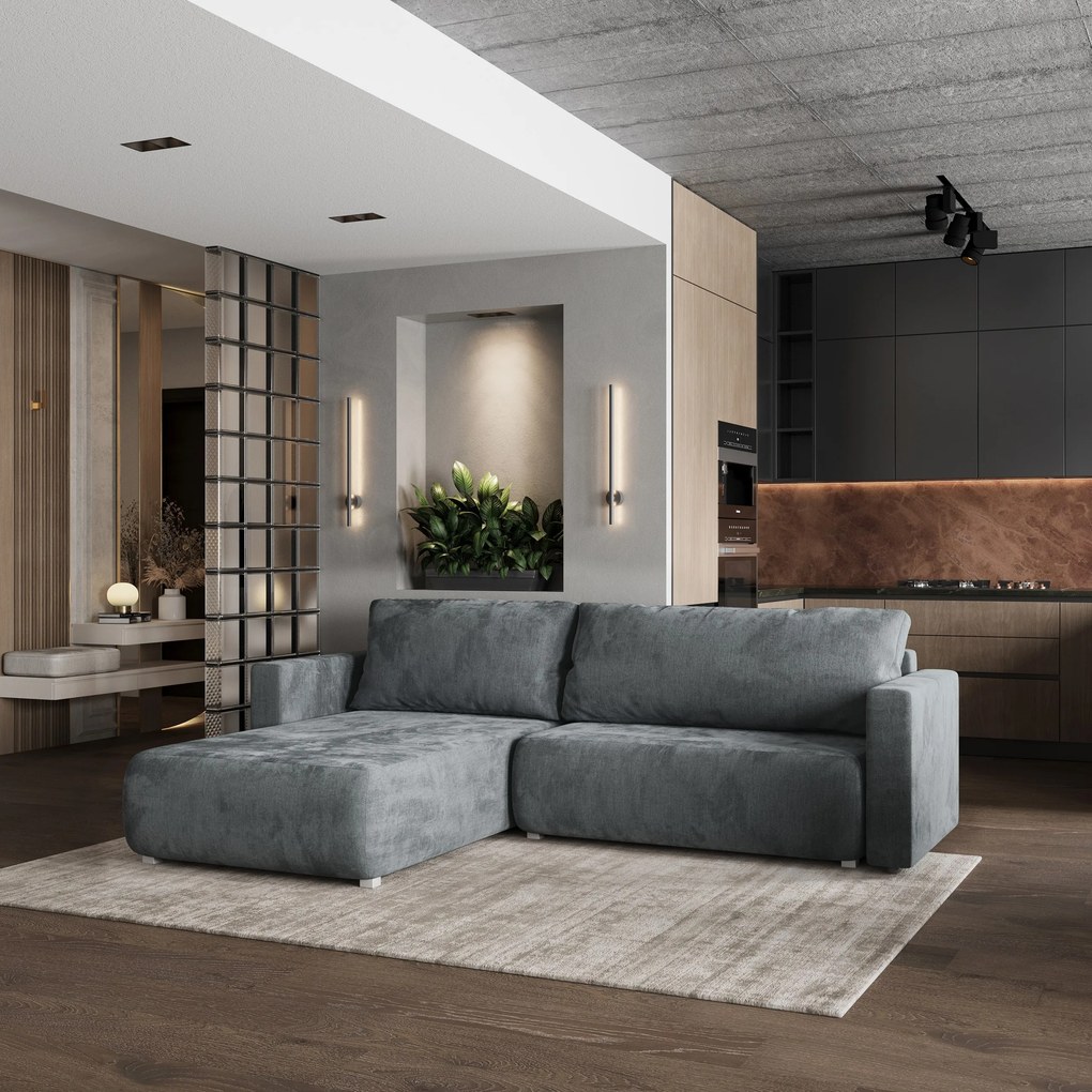 Masseno Narożnik TURIN z funkcją spania i pojemnikiem na pościel Narozniki L, Rozkładana sofa - Szary, MONOLITH 85