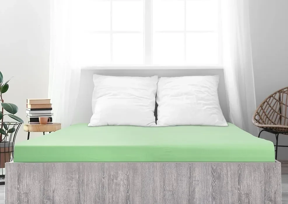 PrzytulneMieszkanie.pl Prześcieradło Jersey z mako bawełny LUXORA 180x200 cm jasnozielone