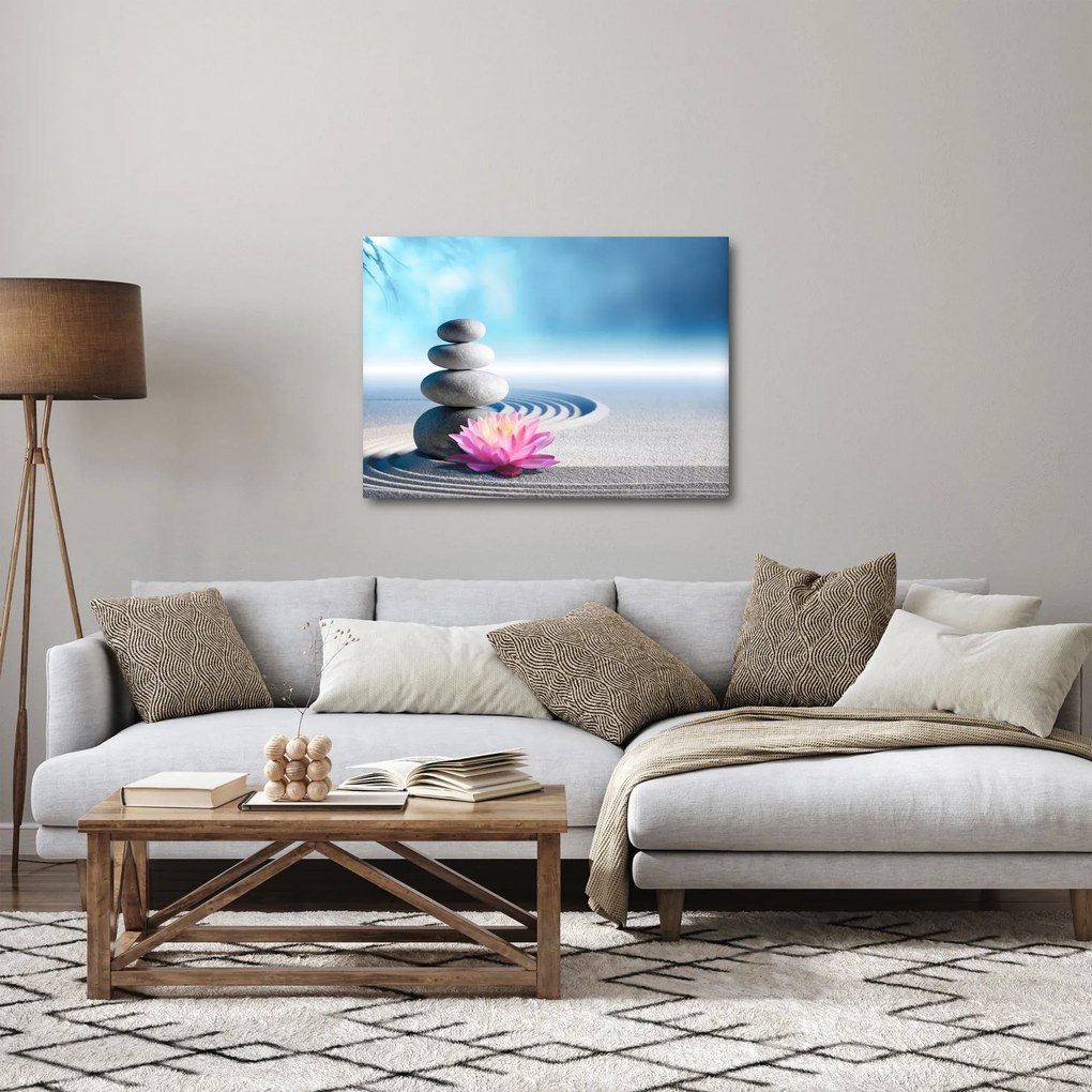 Obraz piasku, lilii i kamieni spa (70x50 cm)