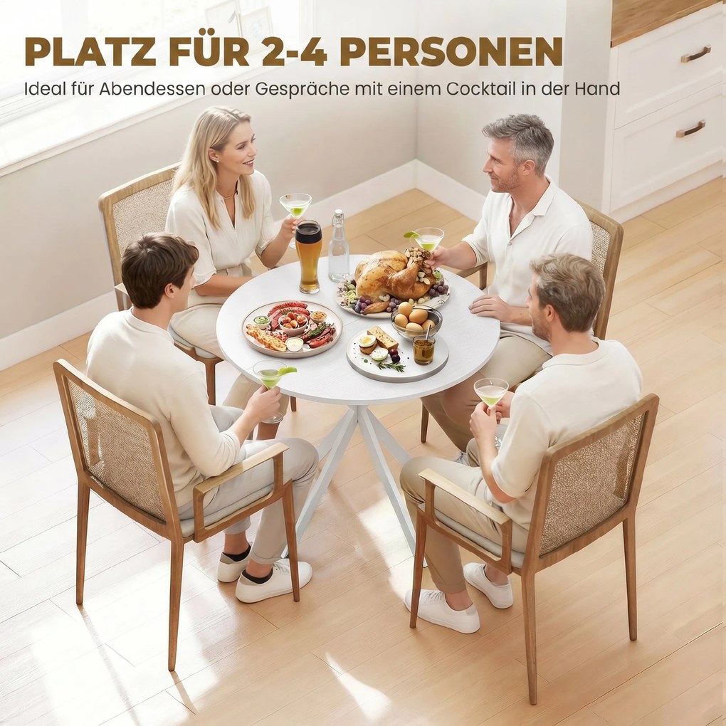 HOMCOM Okrągły stół kuchenny, 80 cm, kompaktowy blat, płyta wiórowa, metal, biały | Aosom PL