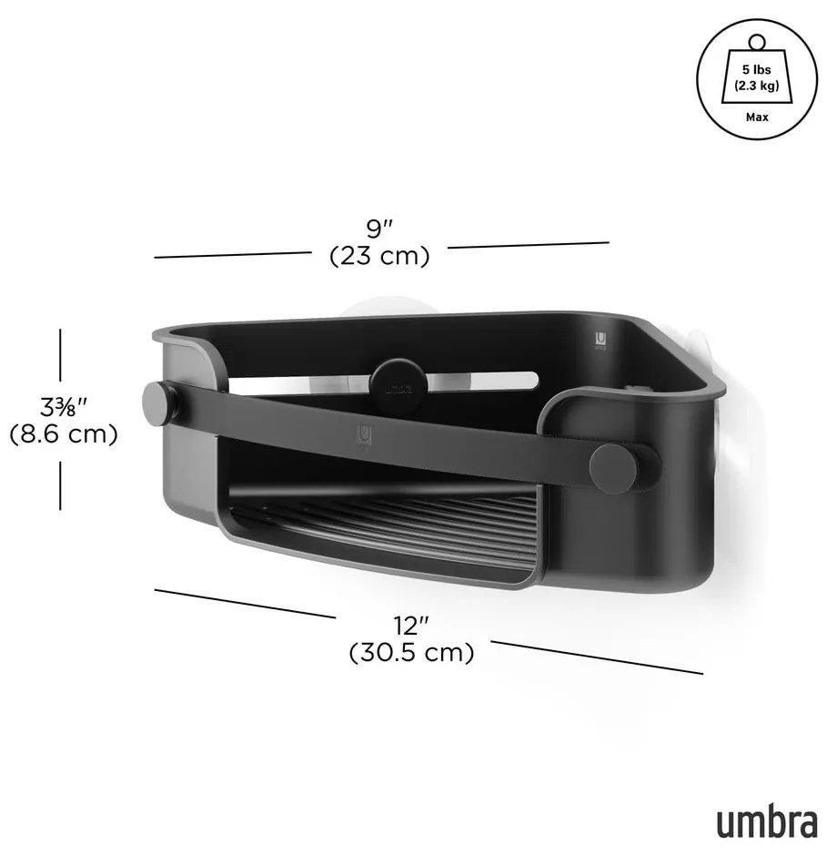 Czarna plastikowa narożna półka łazienkowa bez wiercenia Flex Adhesive – Umbra