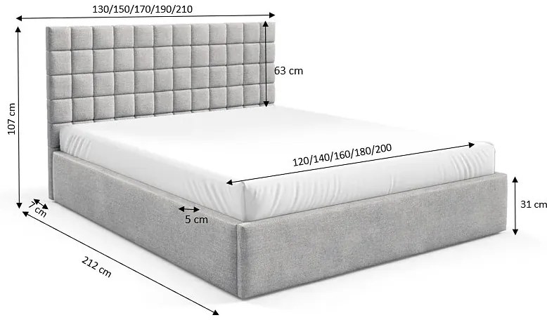 Jasnoszare tapicerowane łóżko z zagłówkiem 3 rozmiary G2-F29