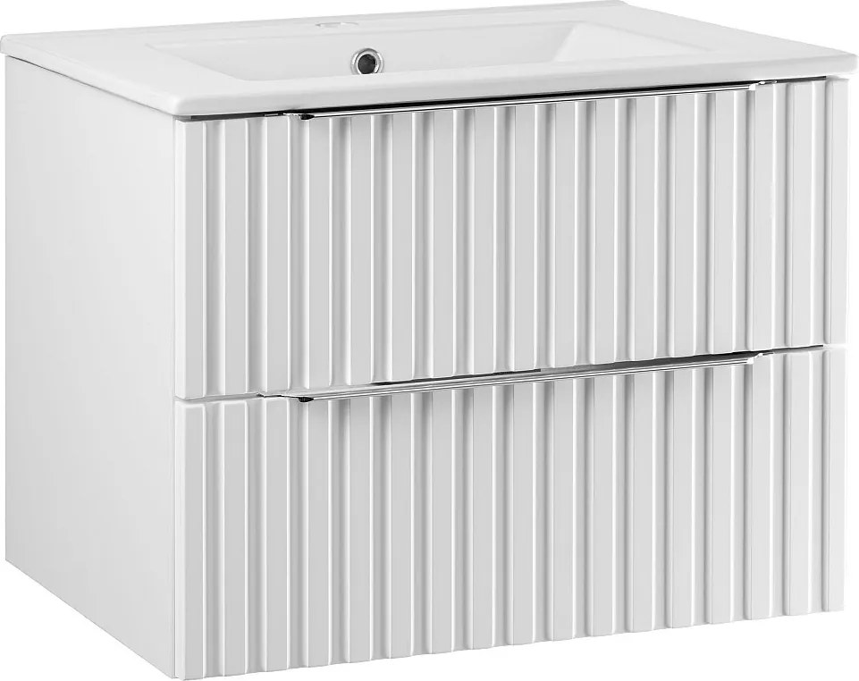 Ryflowany Zestaw Łazienkowy 60cm Szafka z Umywalką Biały Mat Amy