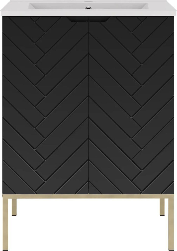 Szafka z umywalką wpuszczaną Aspen 09, czarny/złoty, 60 cm - zestaw 3