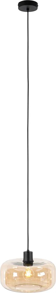 Lampa wisząca w stylu art deco czarna z bursztynowym szkłem - Bizle