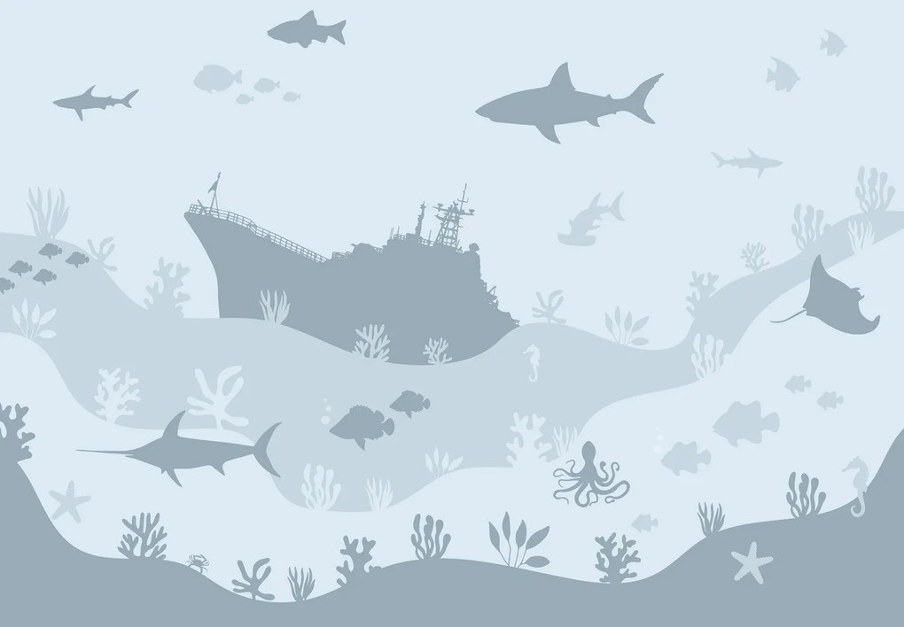 Fototapeta - Sea World, niebieski (196x136 cm)