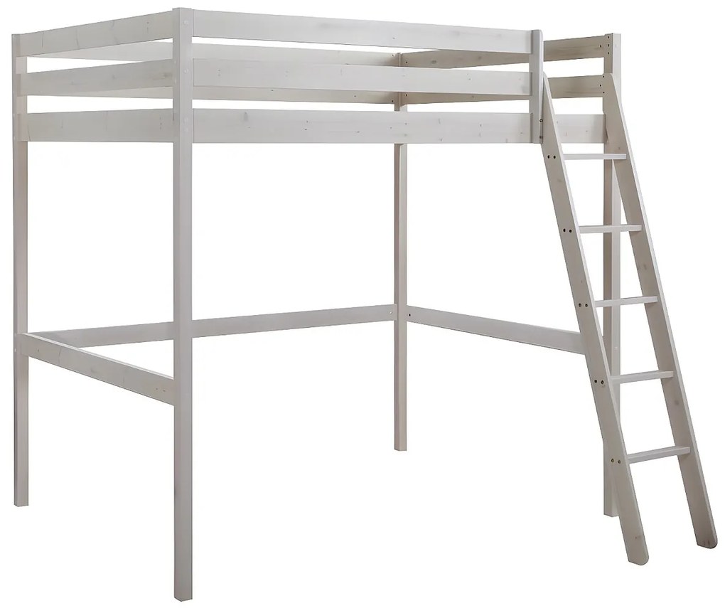 Łóżko antresola GEDEON - 140 × 190 cm - Lite drewno sosnowe - Bielone + materac