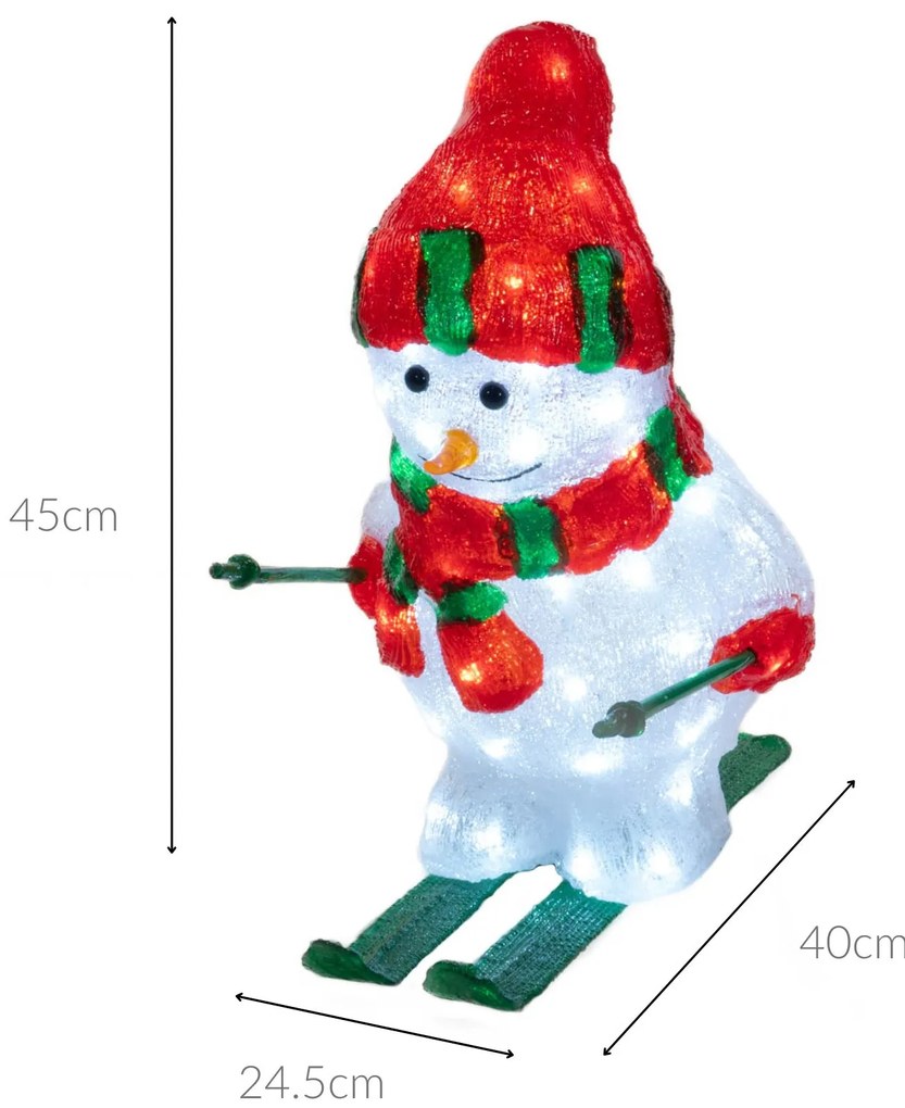 Dekoracja świąteczna, bałwan na nartach, LED, 44,8 cm