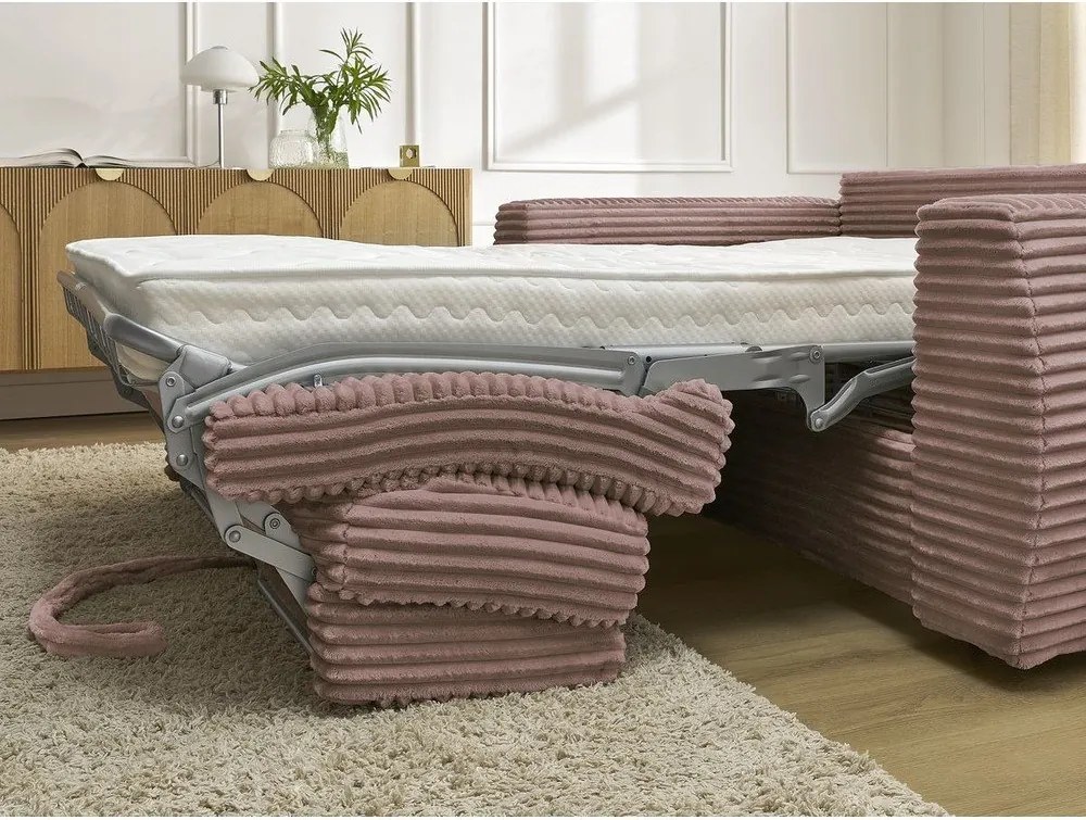 Różowa sztruksowa rozkładana sofa do spania 220 cm Hugo – Bobochic Paris