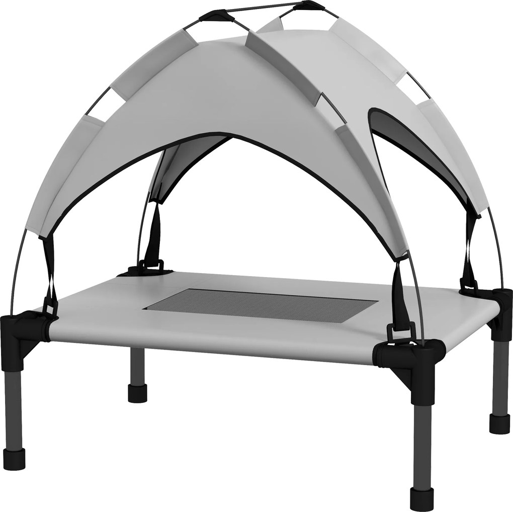 PawHut Łóżko dla psa z baldachimem na zewnątrz, przenośne, wodoodporne, do 30 kg, 61 x 46 x 63 cm, Jasnoszary
