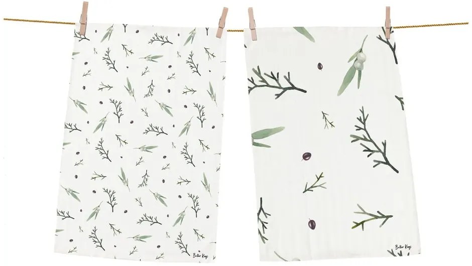 Bawełniane ścierki zestaw 2 szt. ze świątecznym motywem 50x70 cm Delicate Green – Butter Kings