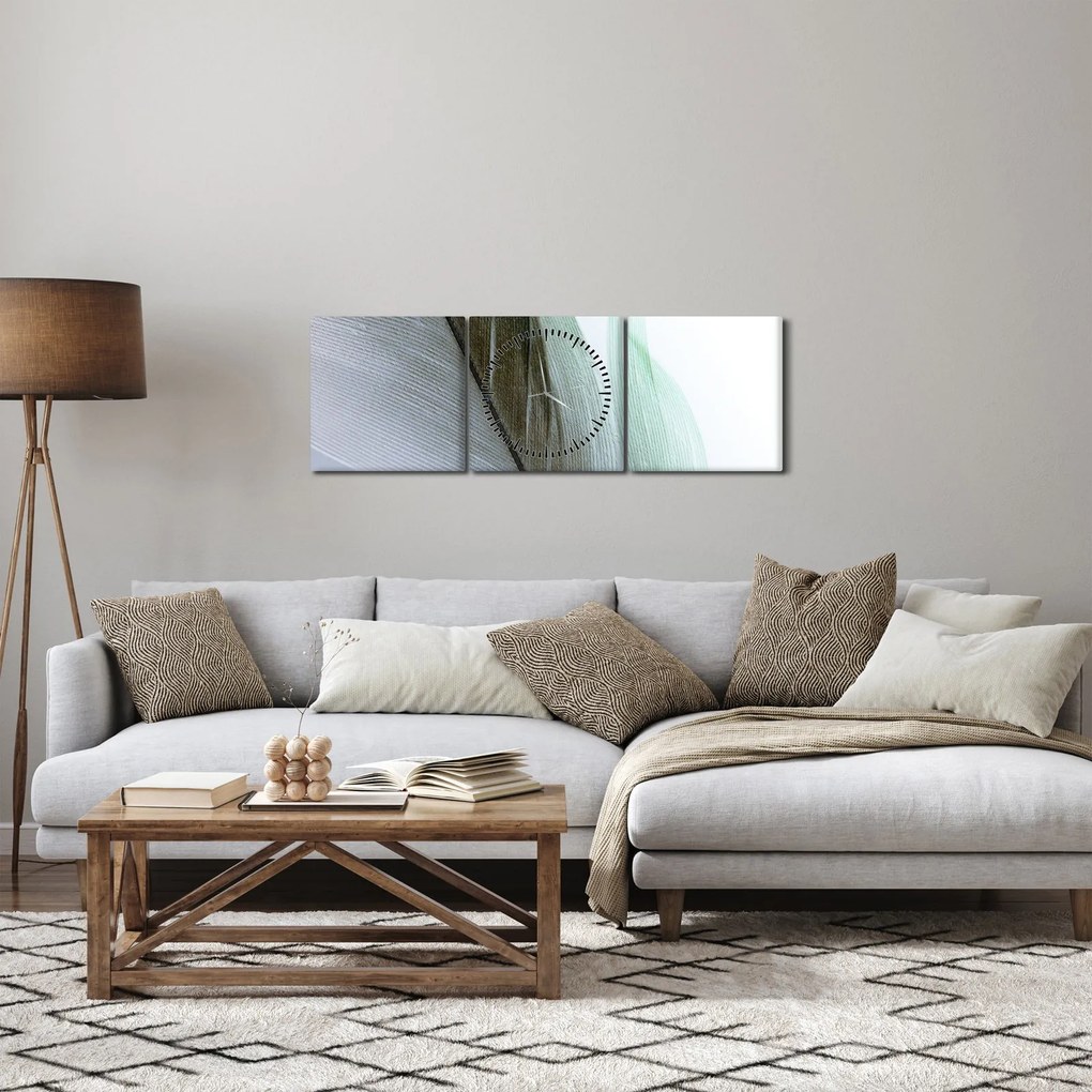 Obraz - Pióra, makro (z zegarem) (90x30 cm)