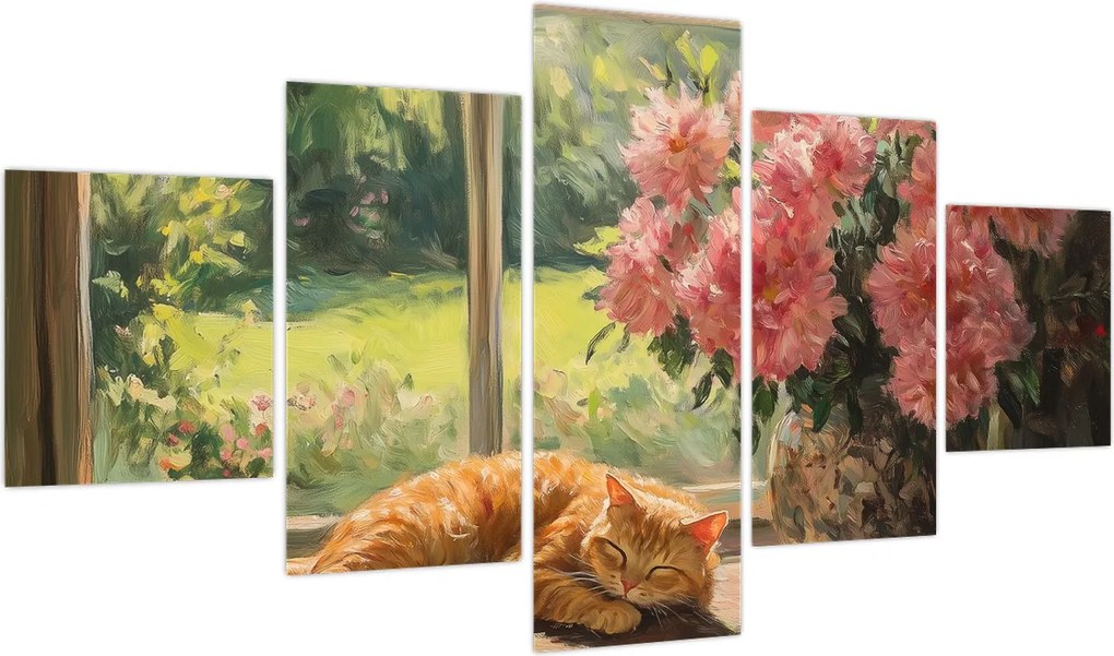 Obraz - Kot na oknie (125x70 cm)