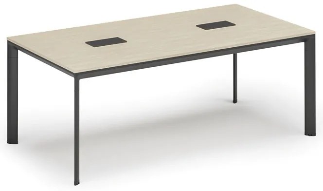 Stół konferencyjny PRIMO INVITATION, 200x100 cm, brzoza + 2x port blatowy TYP VI, czarny