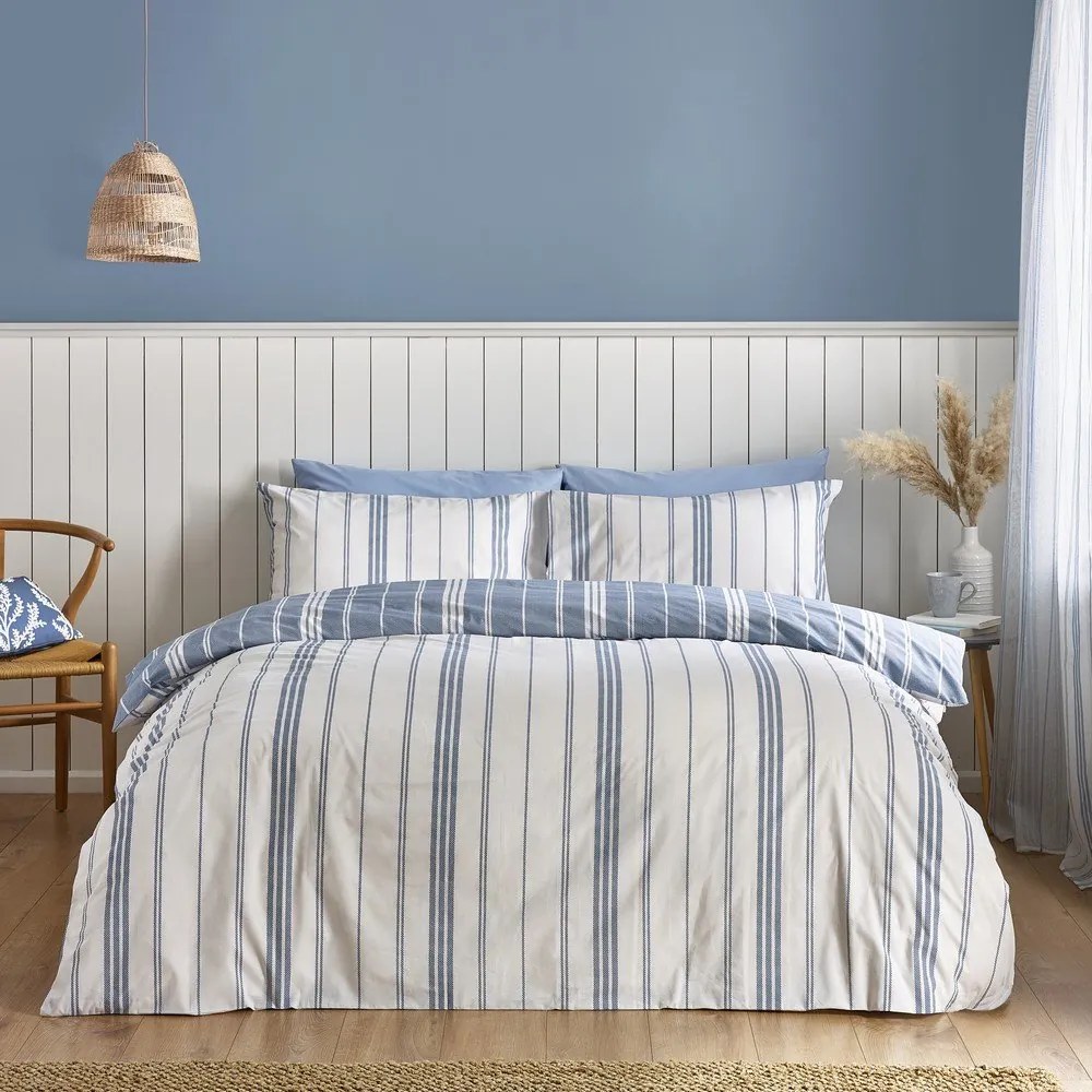 Biało-niebieska pościel dwuosobowa 230x220 cm Harbour Stripe – Catherine Lansfield
