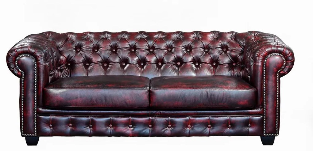 Komplet wypoczynkowy typu chesterfield 3+2 BRENTON 100% skóry bawolej - Kolor: cherry