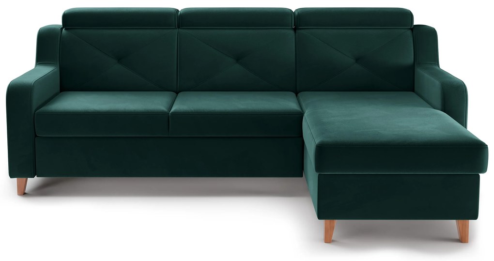 Narożnik Laksaro z funkcją spania prawostronny - zielony welur Trinity 28