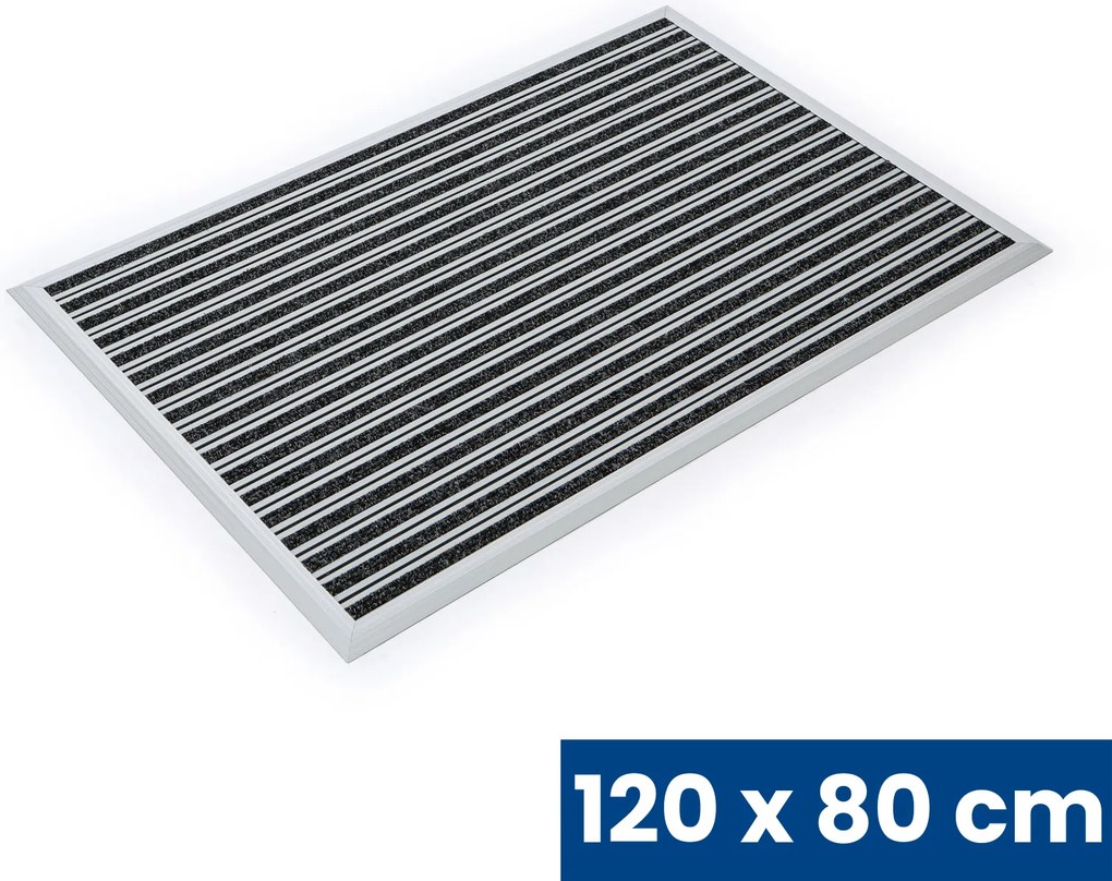 Aluminiowa mata czyszcząca z wkładem dywanowym i listwą najazdową, 120 x 80 cm, czarna
