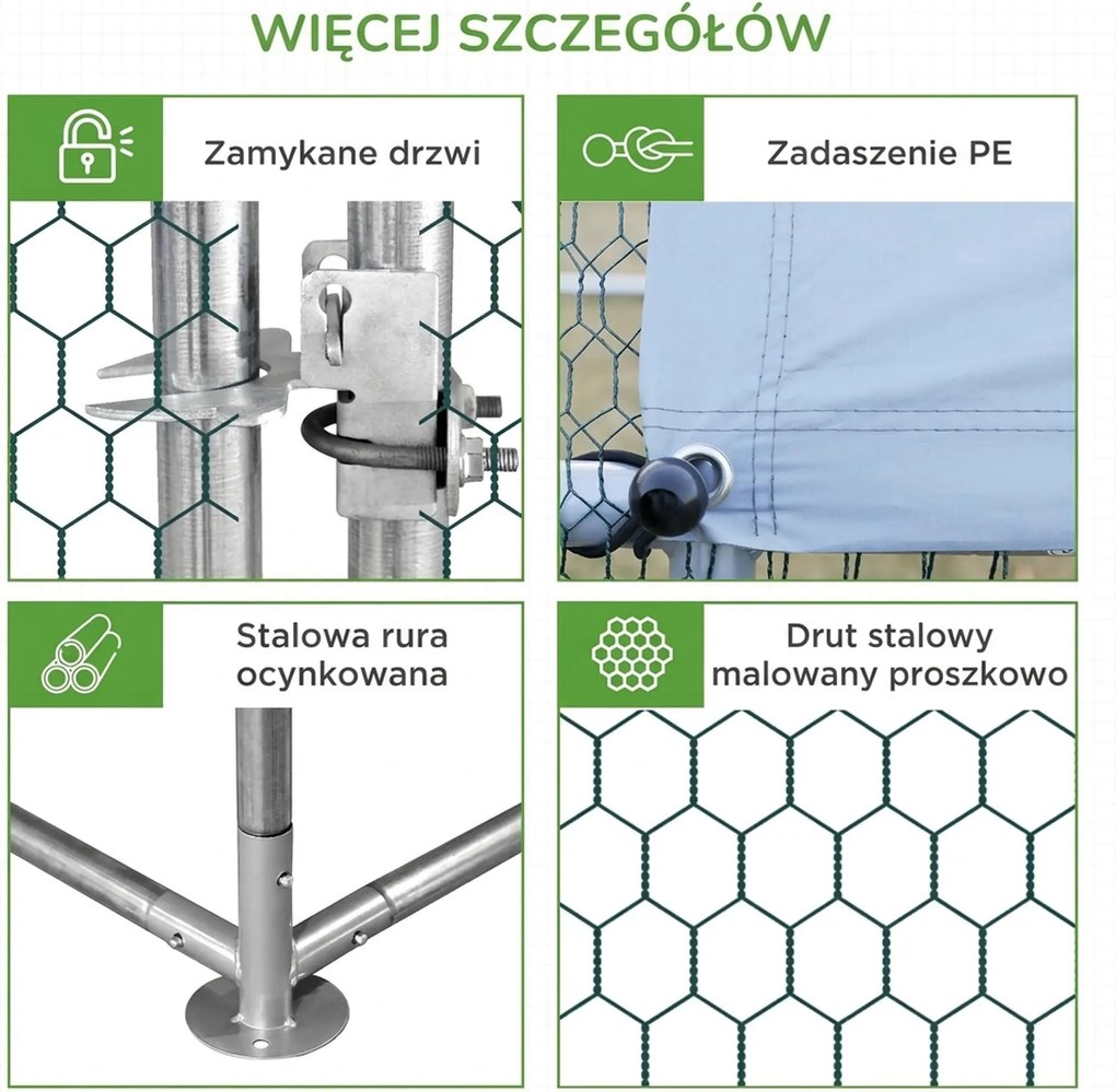 PawHut Kurnik z Wybiegiem, Woliera dla Drobiu z Osłoną Przeciwsłoneczną, Klatka dla 4-6 Kur, Kaczek, Królików, 3 x 2 x 2 m