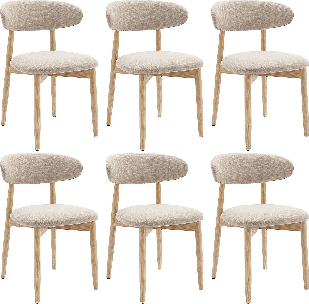 Zestaw 6 krzeseł do jadalni z litego drewna, solidne i eleganckie, nogi z naturalnego drewna, beżowy