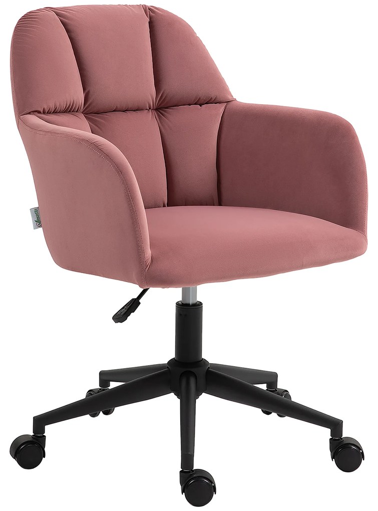 Vinsetto Fotel Biurowy Ergonomiczny Regulowany Obrotowy Welurowy do 120kg Różowy | Aosom PL