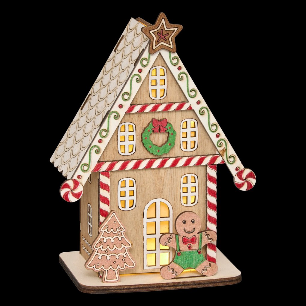 Lampion świąteczny LED, domek z piernika, 15 cm