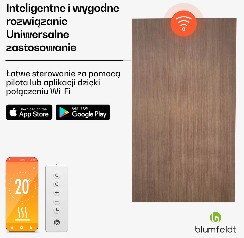 Blumfeldt HeatSquare Smart 700W 120x60cm Panel na podczerwień Efekt drewna