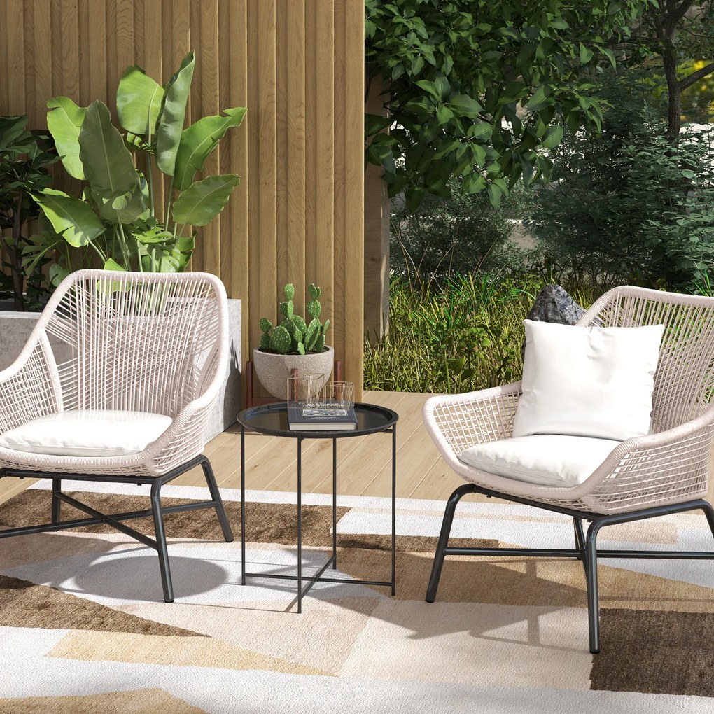 Stolik Ogrodowy Outsunny, Okrągły Stolik Pomocniczy na Zewnątrz z Wyjmowaną Tacką, Składane Nogi, Stolik na Taras, Czarny