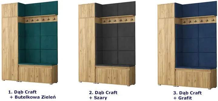 Szafa z siedziskiem tapicerowanym dąb craft + granat K6-M38