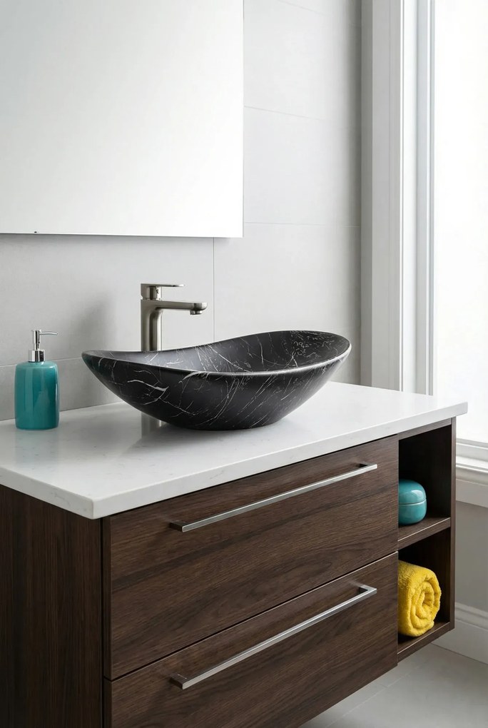 Czarna marmurkowa ceramiczna umywalka wolnostojąca B7-F22